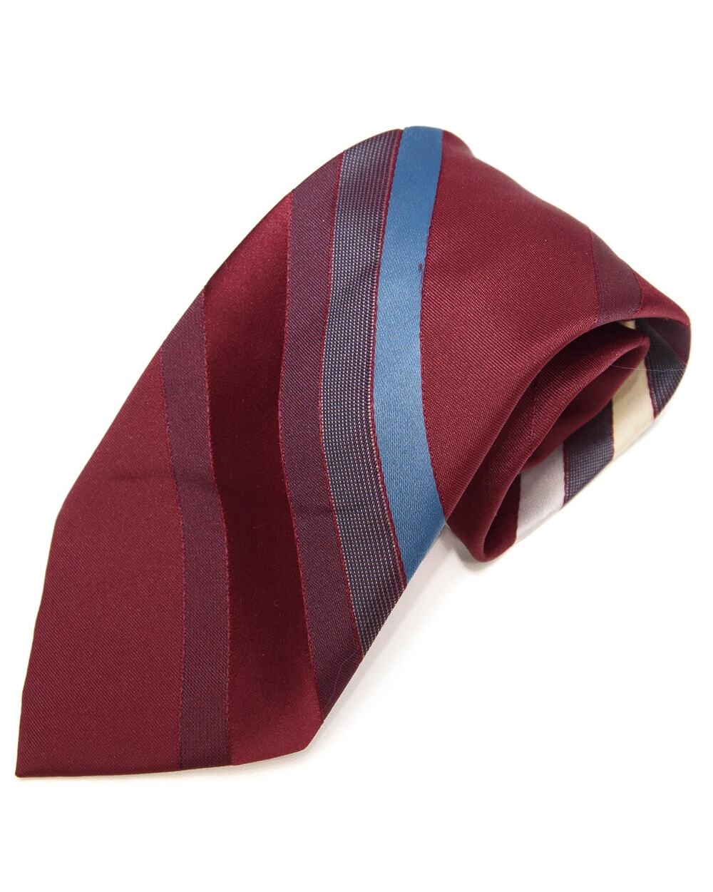 Vintage Burgundy Blue Charcoal Striped 60's 70's Polyester Necktie Neck Tie